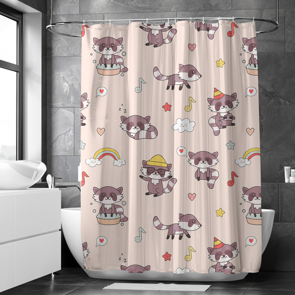 Happy Raccoon Shower Curtain