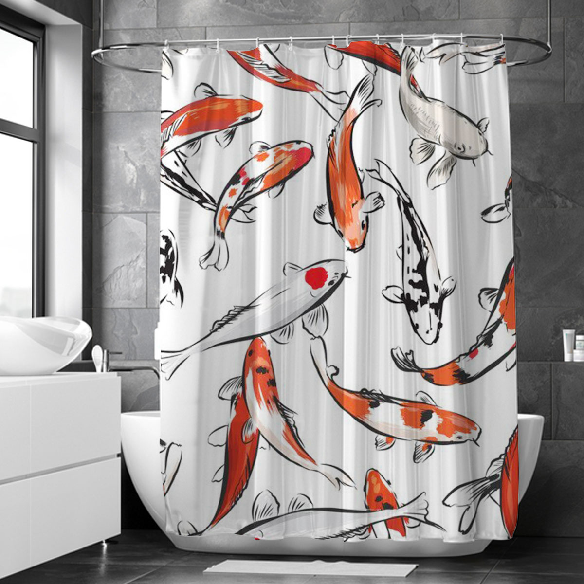 Koi Fish On White Shower Curtain