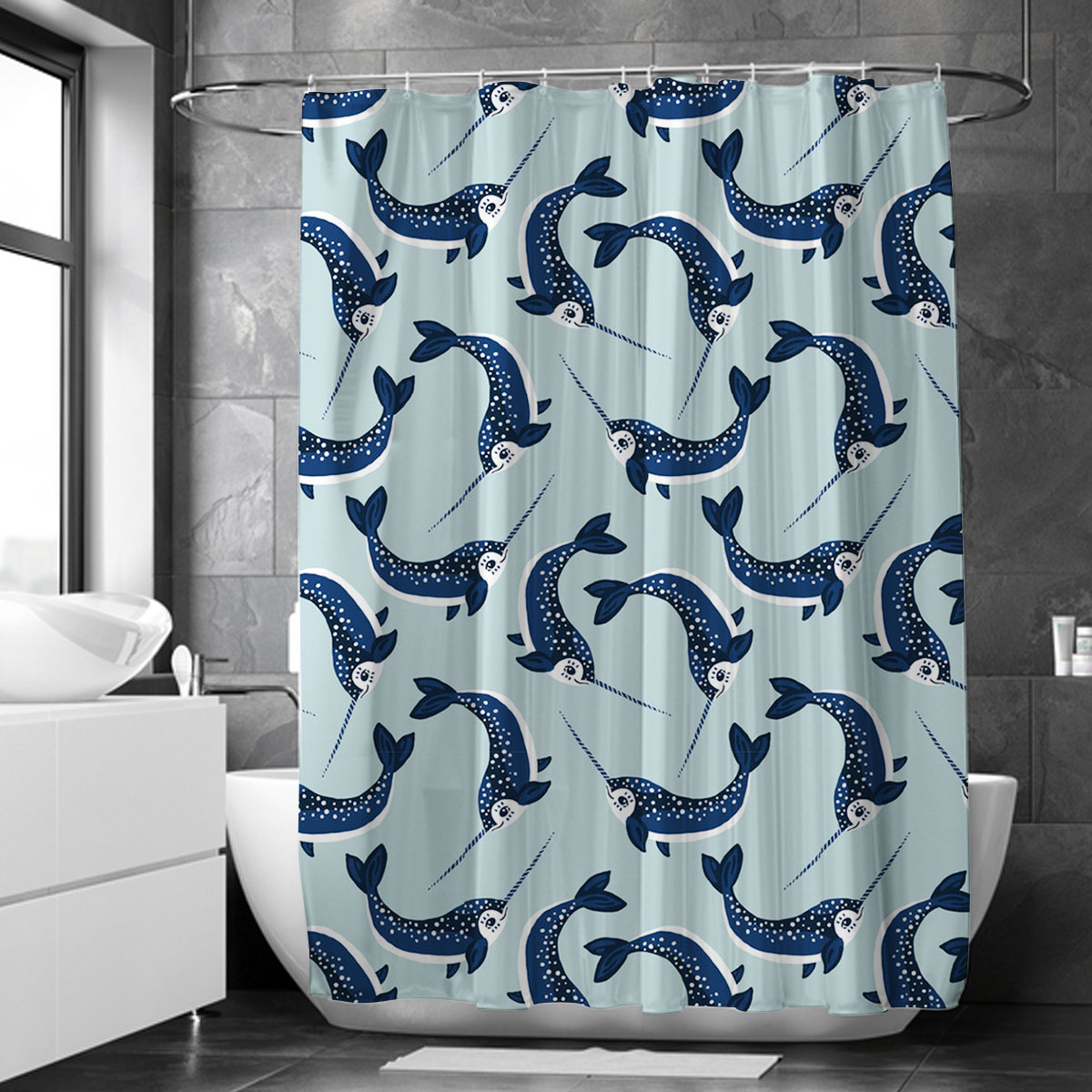 Lovely Blue Narwhal Shower Curtain