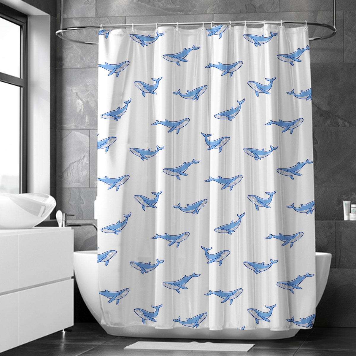 Lovely Blue Whale On White Shower Curtain