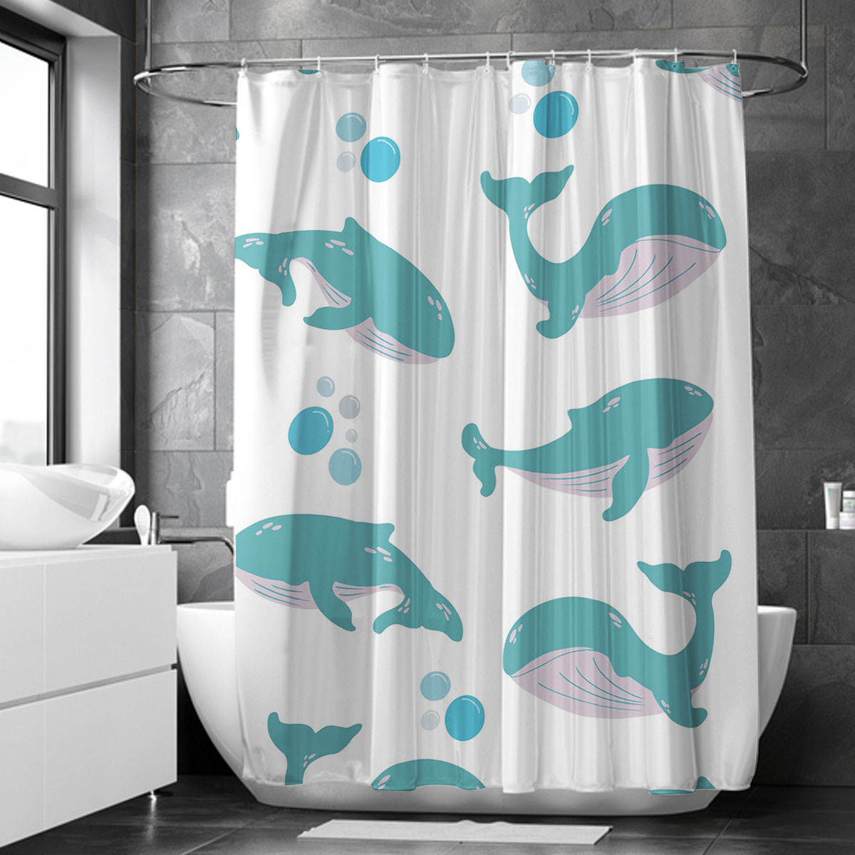 Lovely Blue Whale Shower Curtain