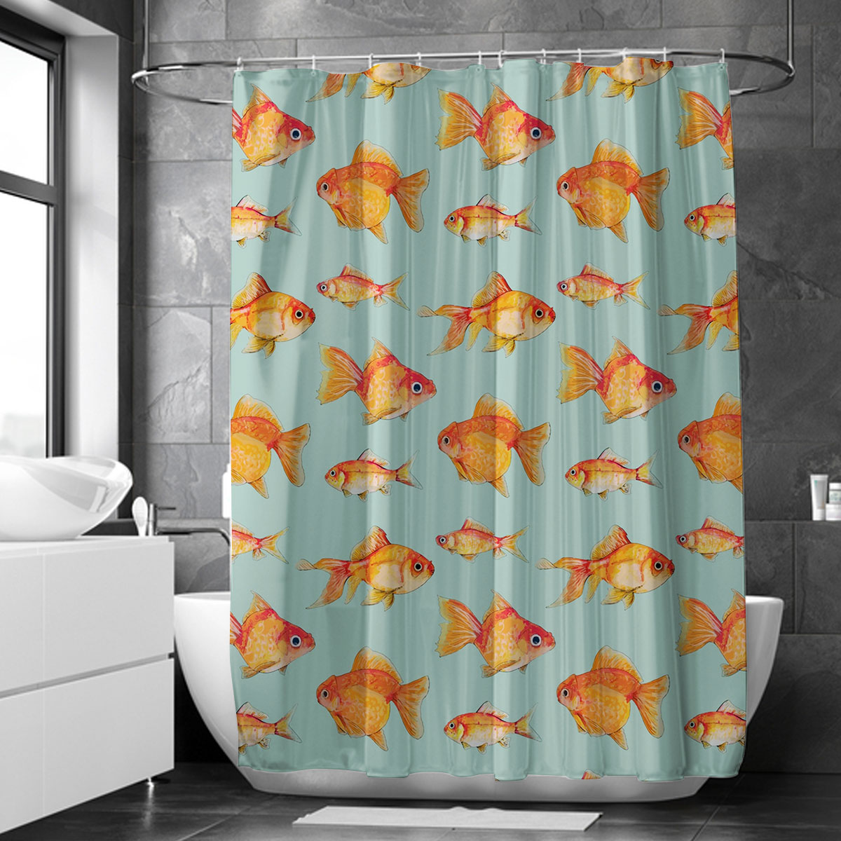 Many Goldfish Monogram Shower Curtain