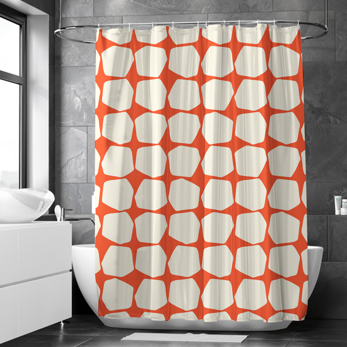 Mid Century In Red And White Shower Curtain