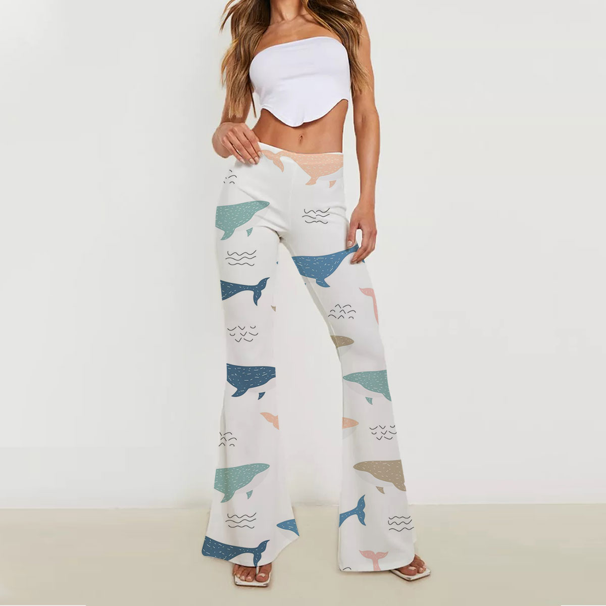 Colorful Blue Whale Skinny Flare Pants