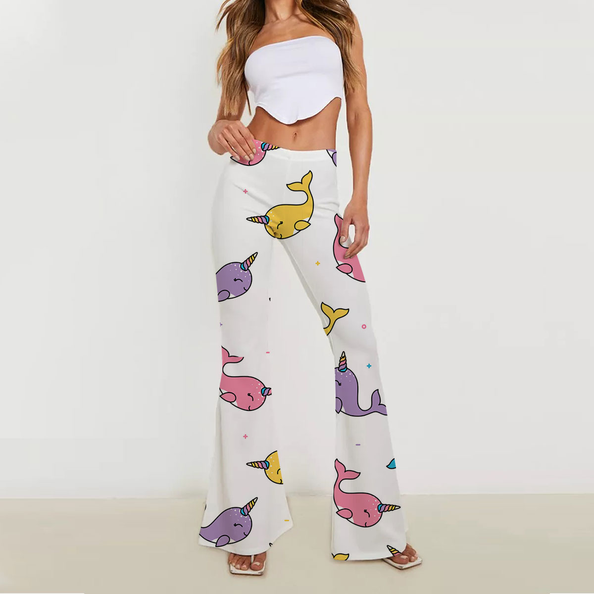 Colorful Happy Narwhal Skinny Flare Pants