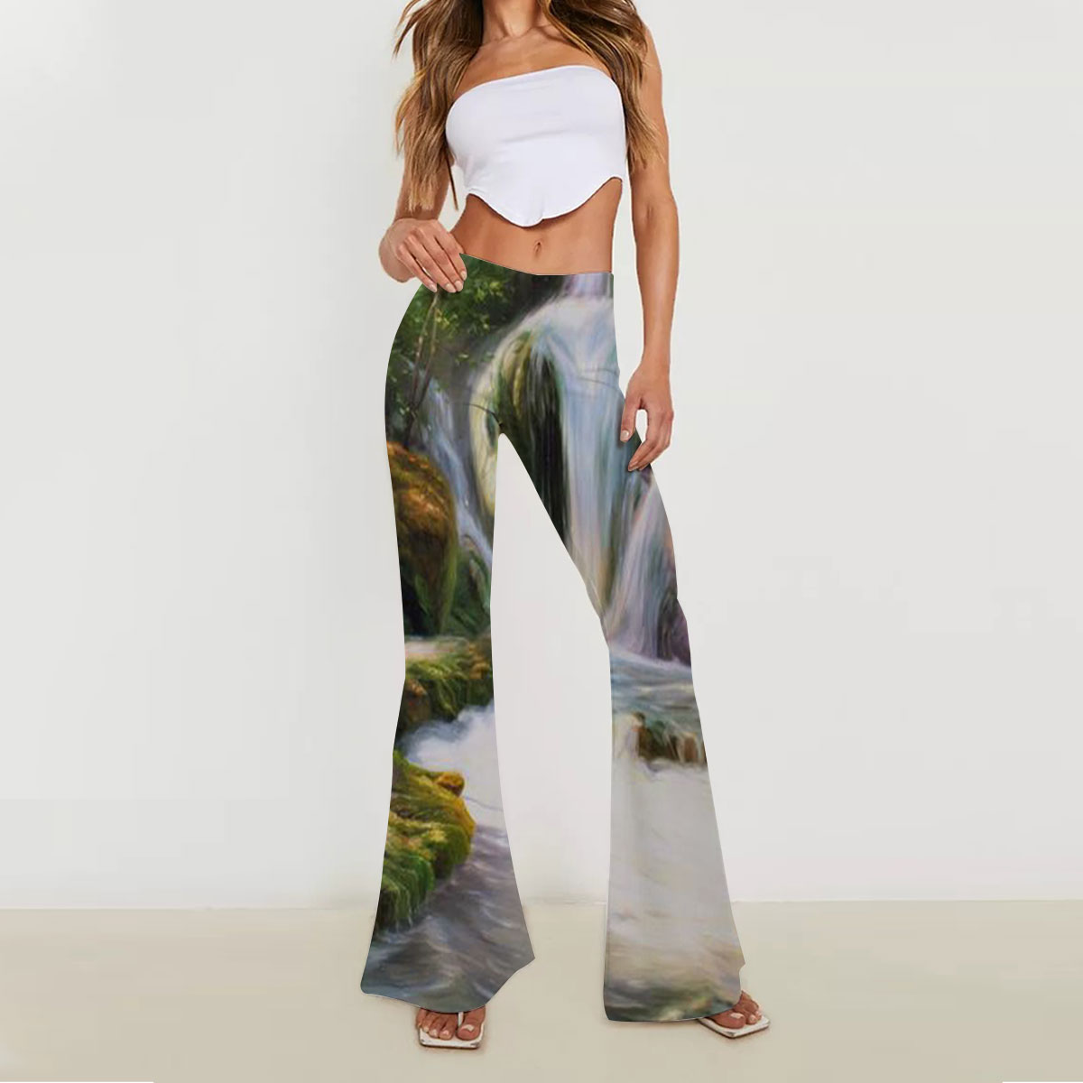 Deep Forest Waterfall Skinny Flare Pants