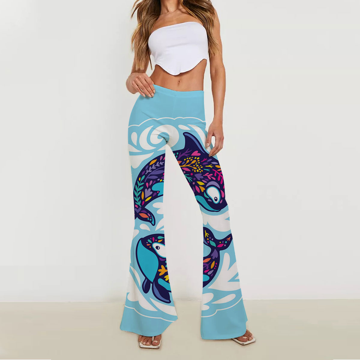 Double Floral Orca Skinny Flare Pants