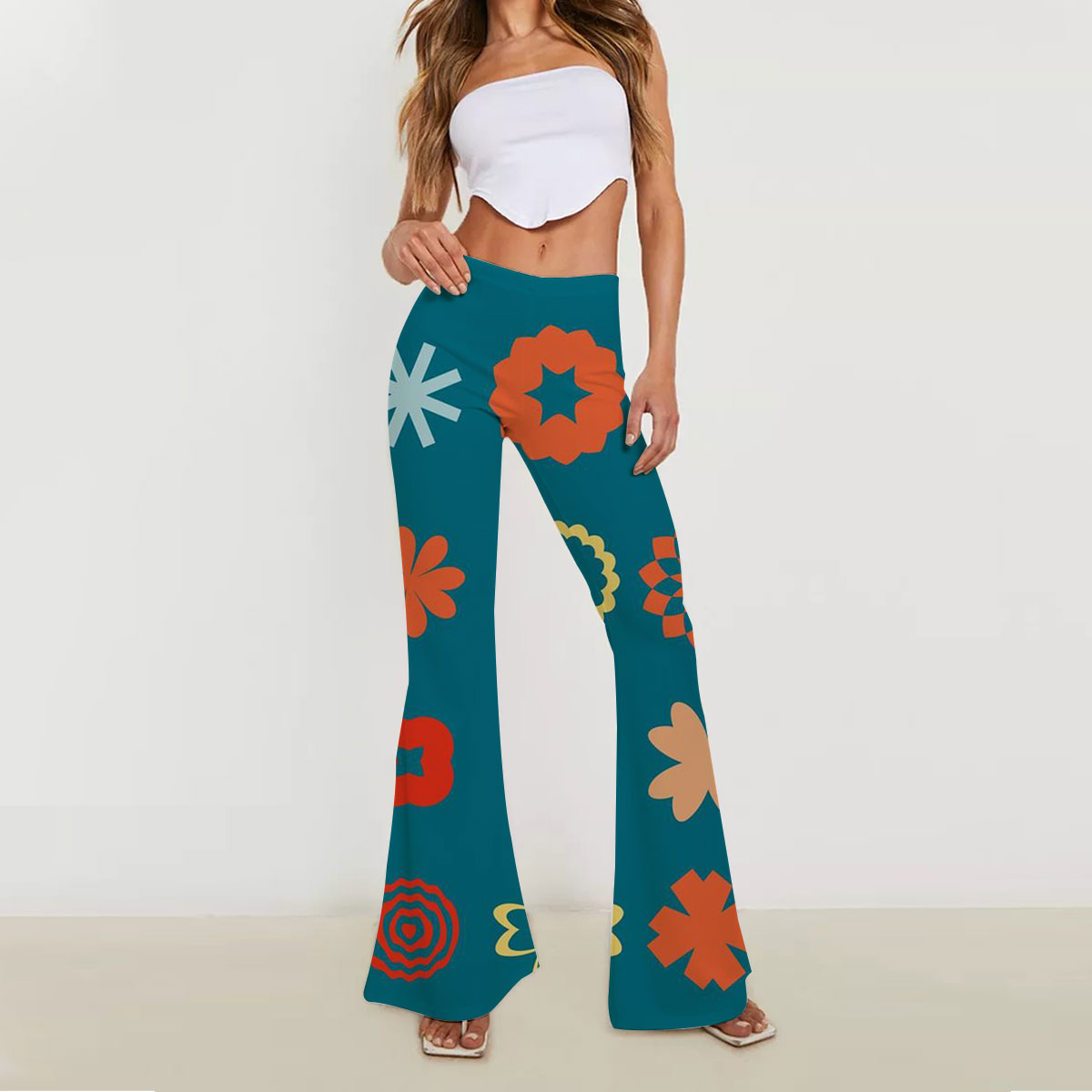 Floral Abstract Mid Century Modern Skinny Flare Pants