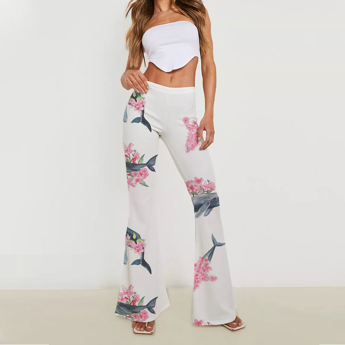 Floral Blue Whale Skinny Flare Pants