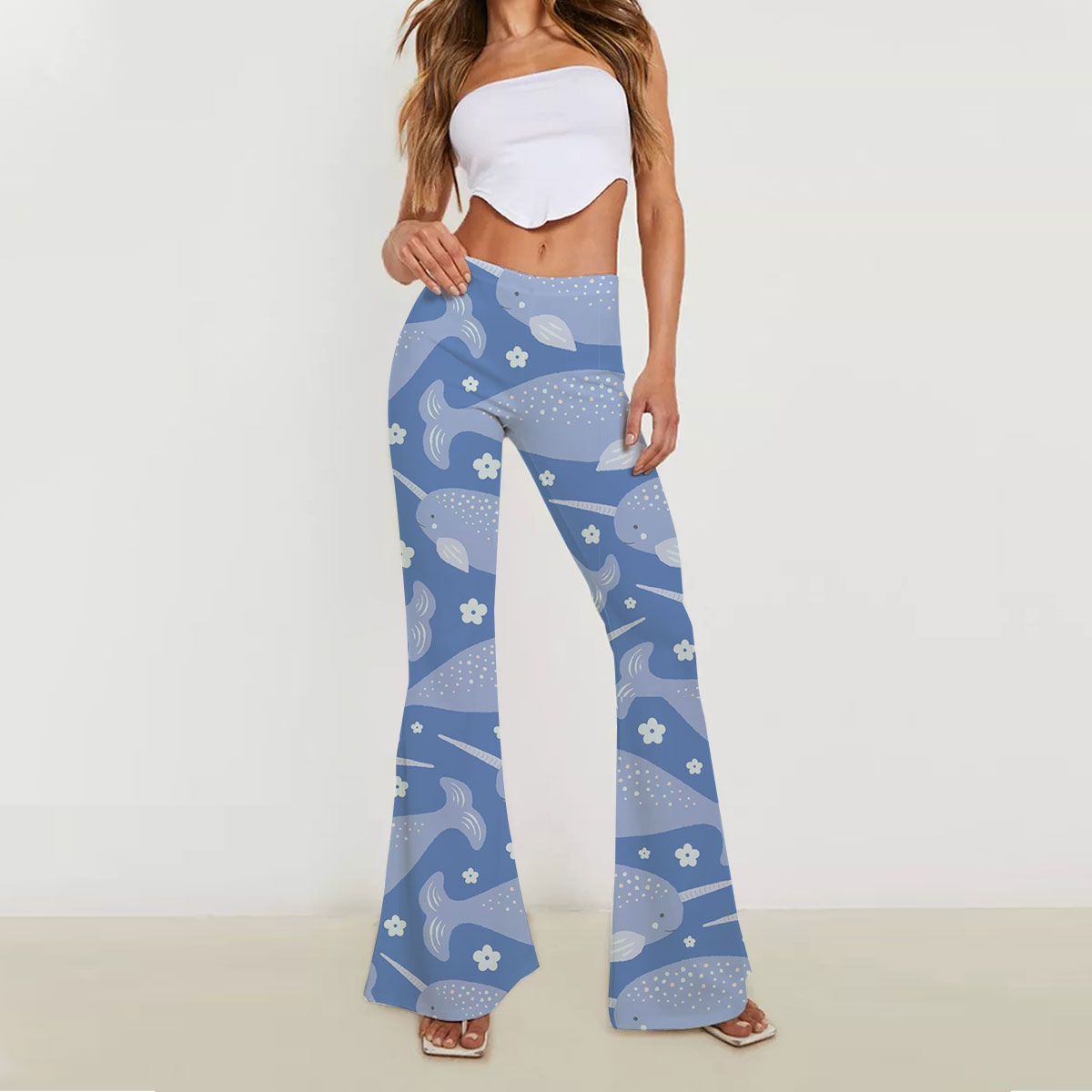 Floral Narwhal Skinny Flare Pants