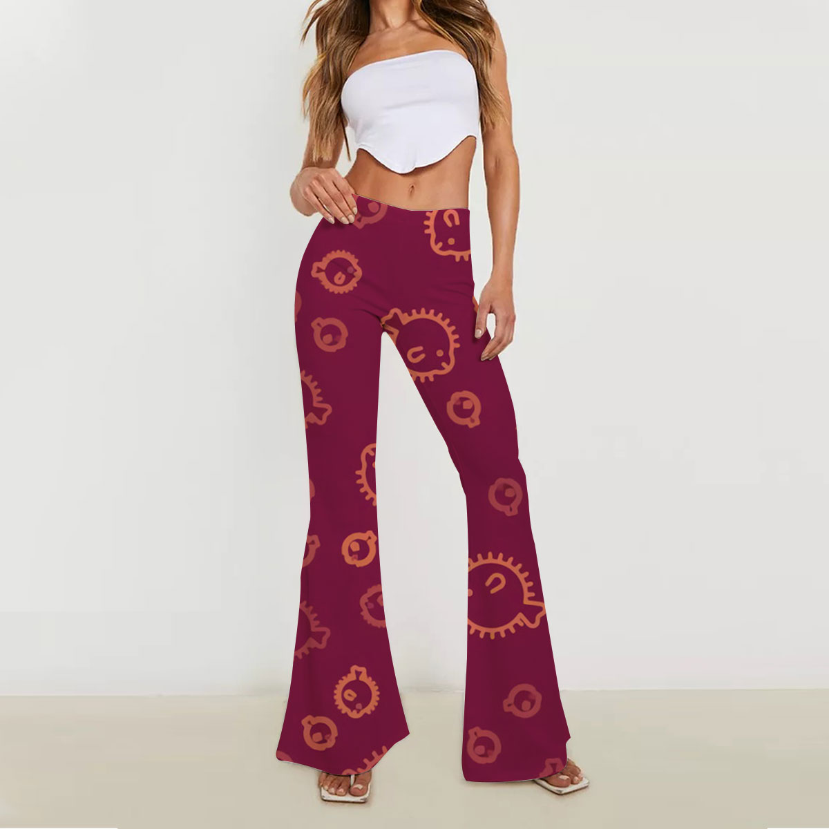 Funny Red Puffer Fish Skinny Flare Pants