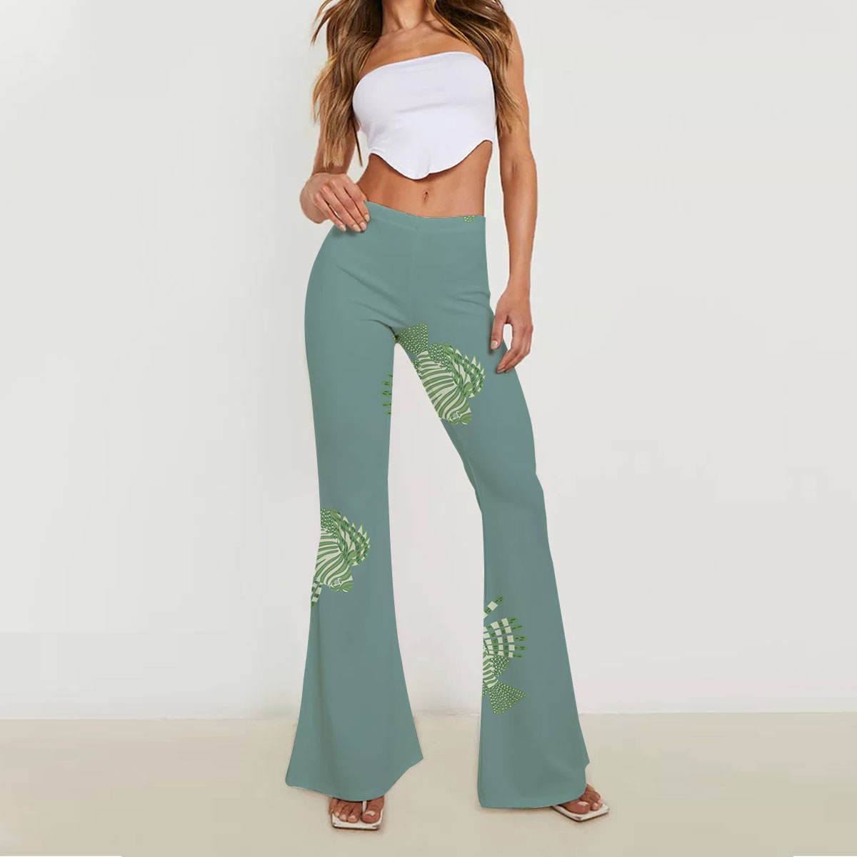 Green Lionfish On Green Skinny Flare Pants