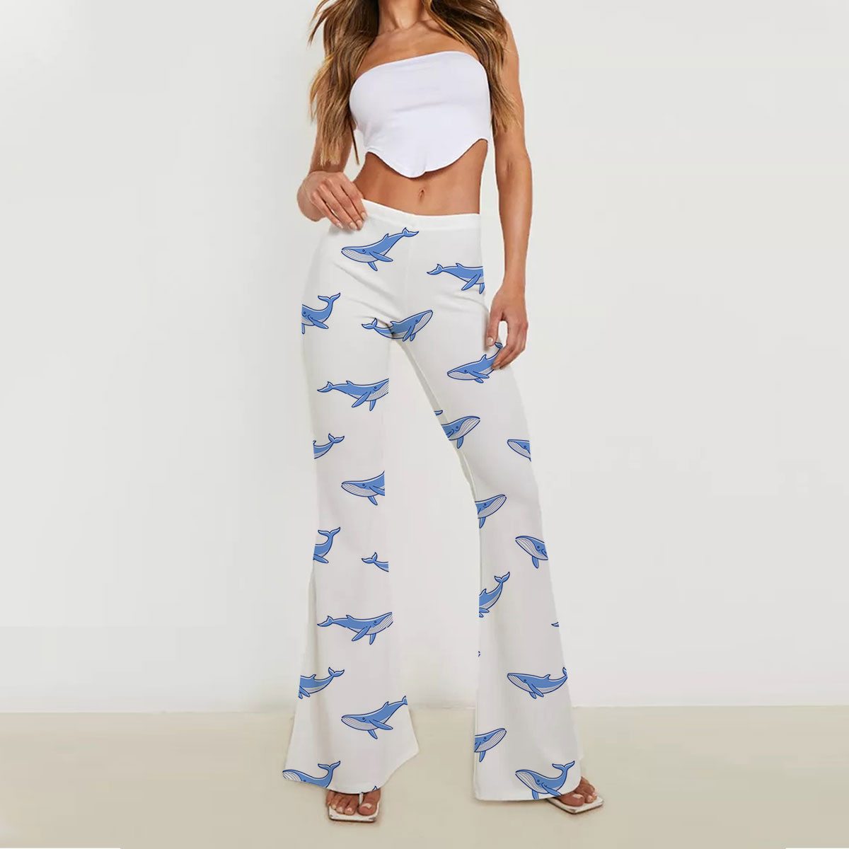 Lovely Blue Whale On White Skinny Flare Pants