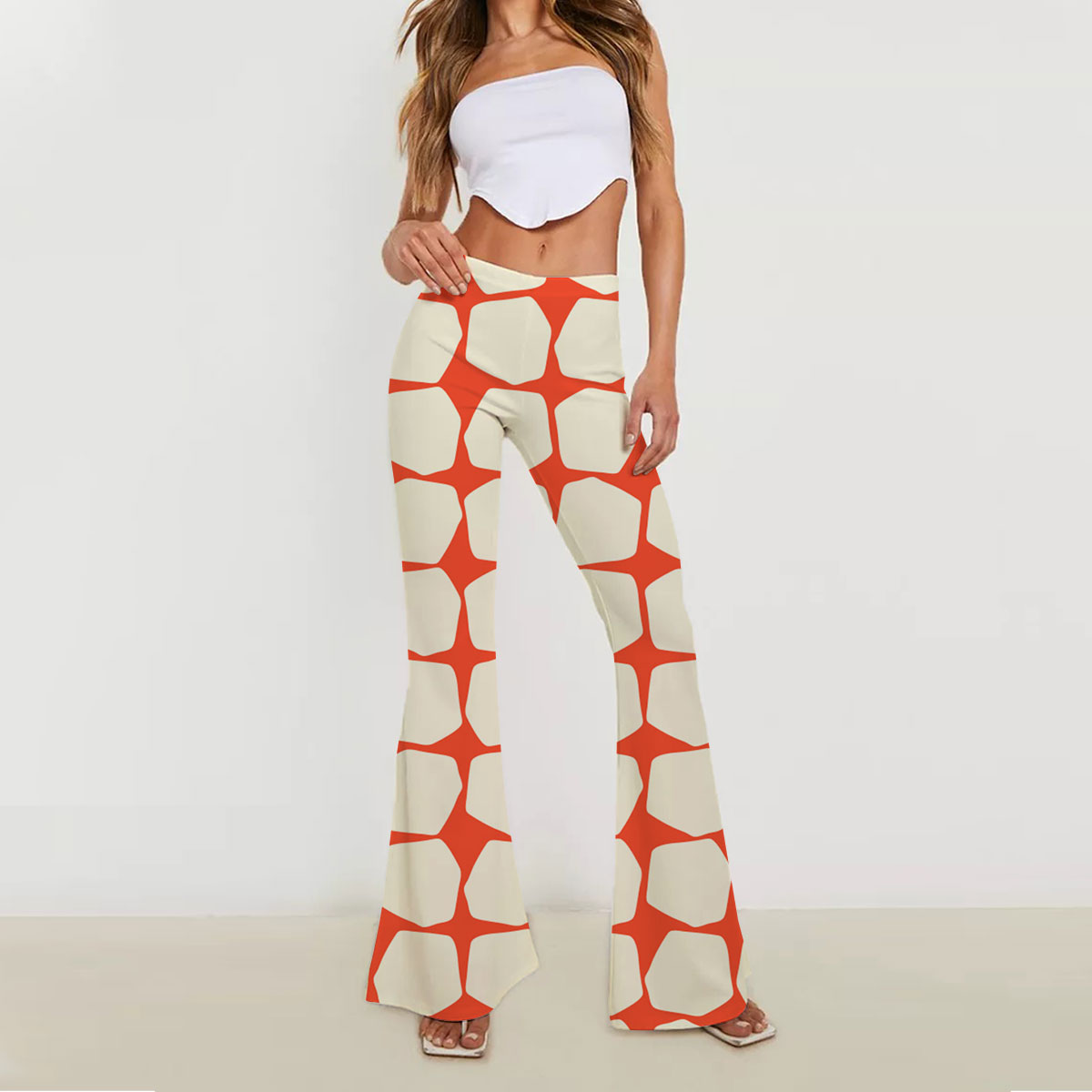 Mid Century In Red And White Skinny Flare Pants