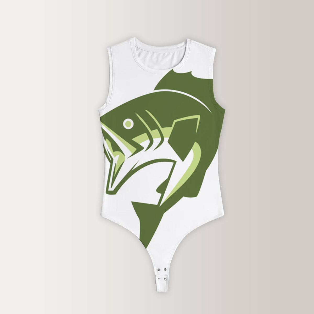 Cartoon Green Bass Fish Sleeveless Bodysuit