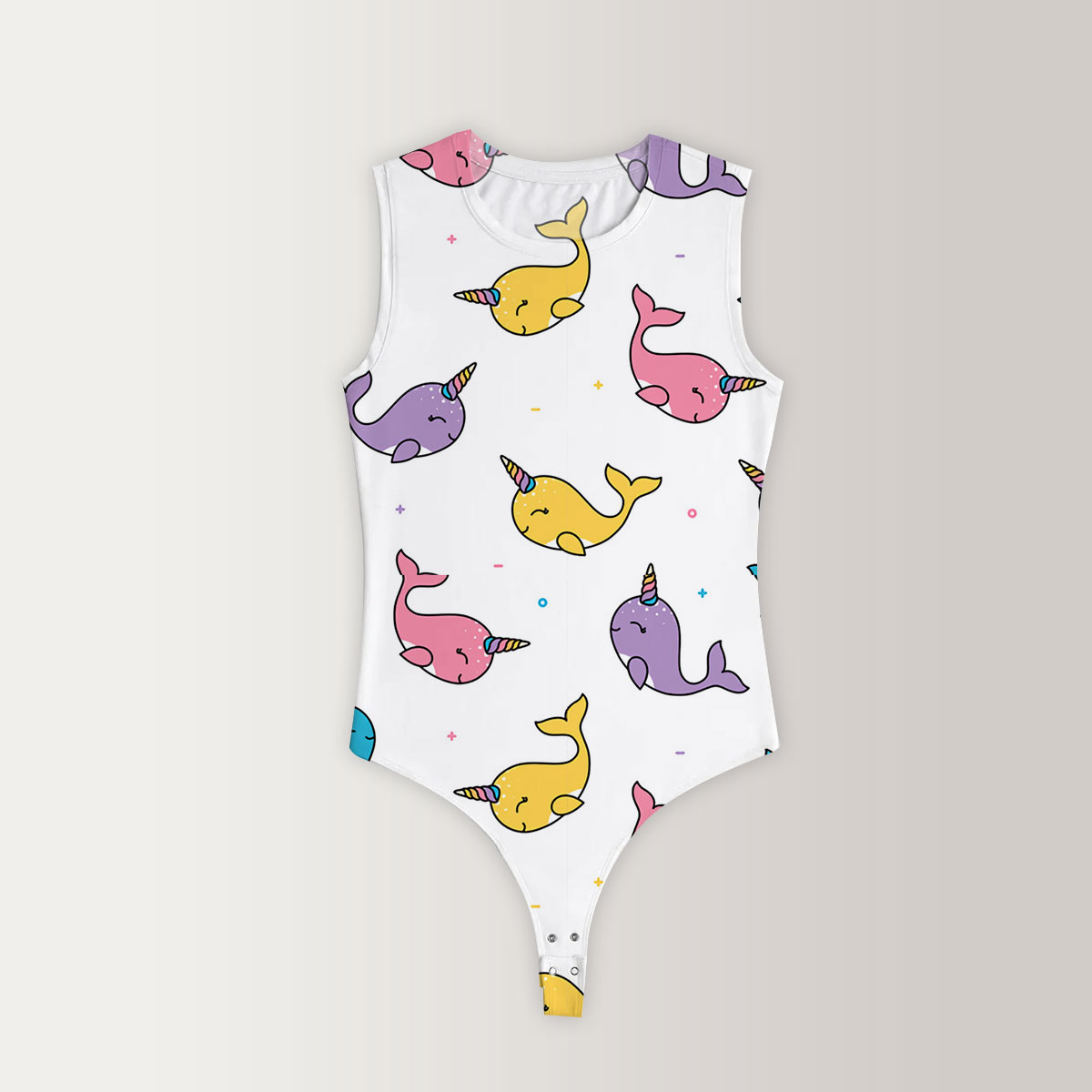Colorful Happy Narwhal Sleeveless Bodysuit