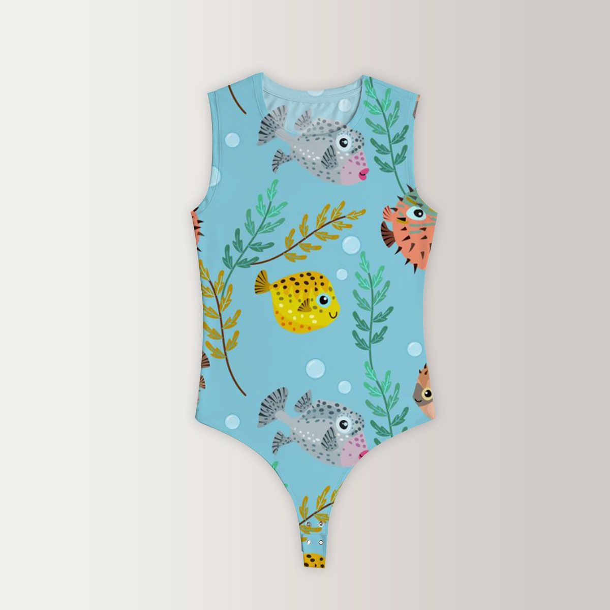Cute Colorful Puffer Fish Sleeveless Bodysuit