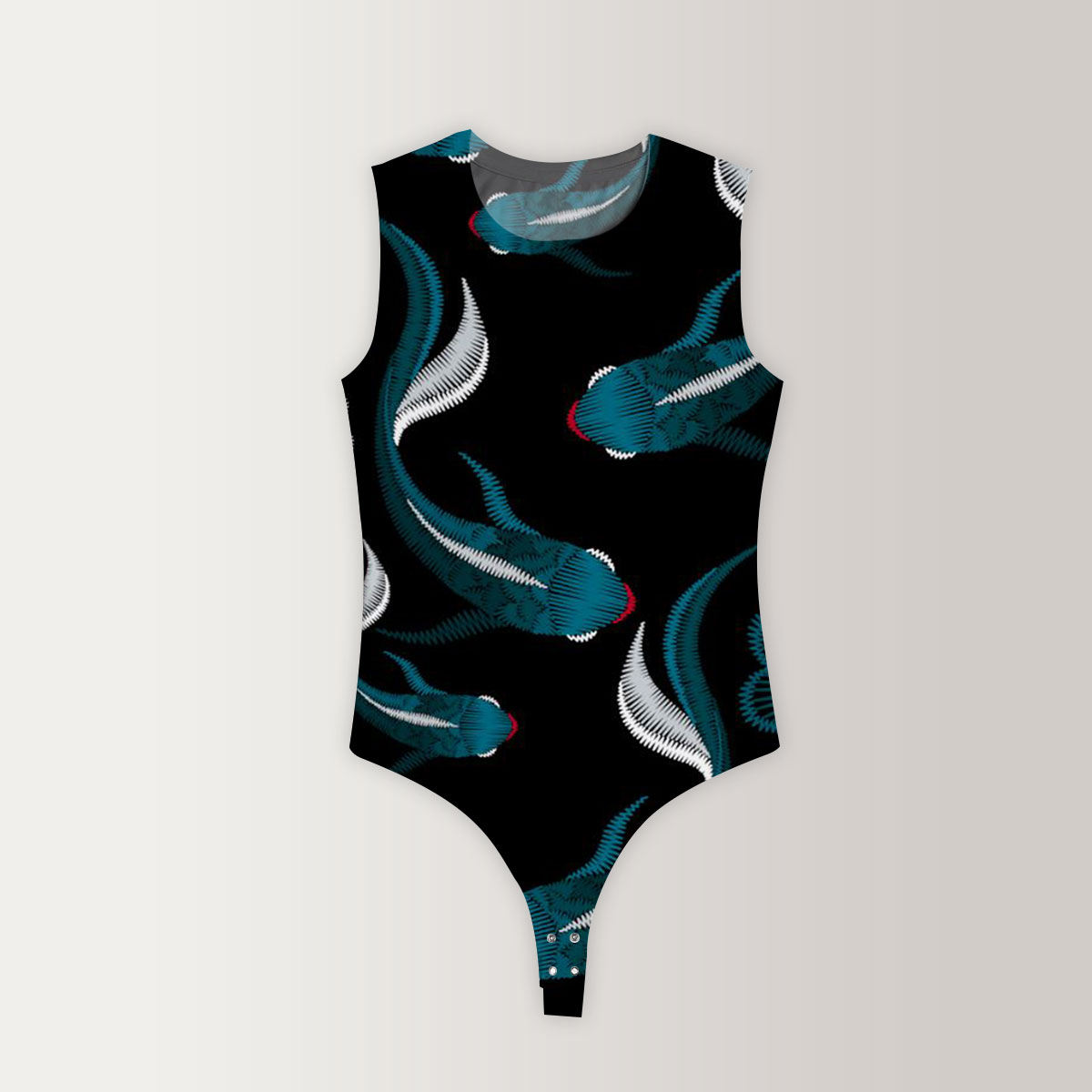 Dark Blue Koi Fish Sleeveless Bodysuit