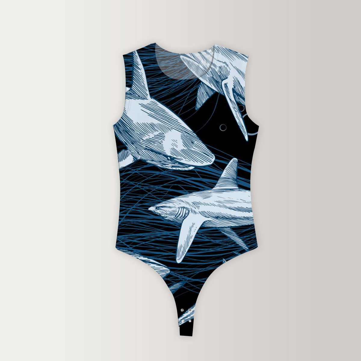 Dark Sea Great White Shark Sleeveless Bodysuit