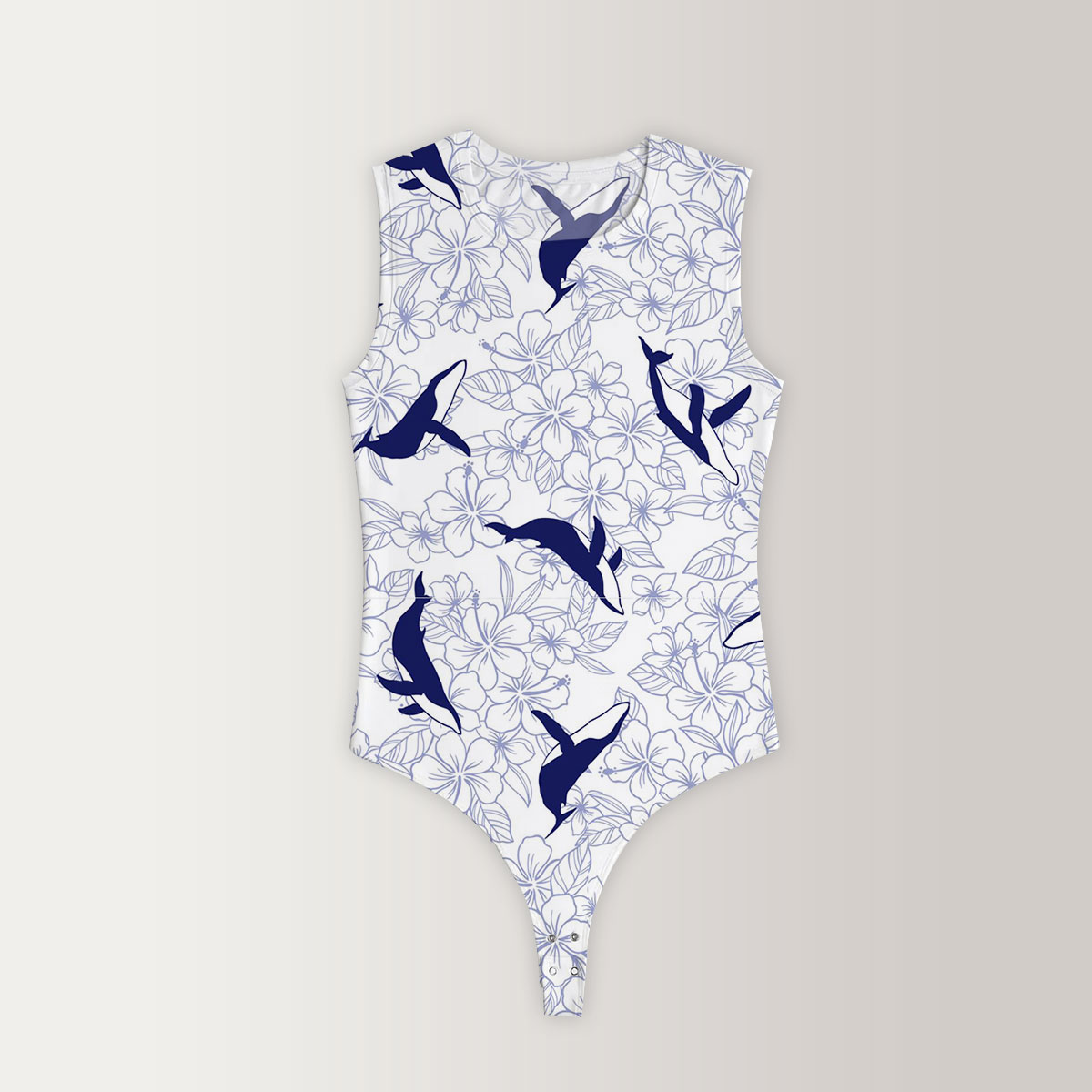 Flower Blue Whale Sleeveless Bodysuit