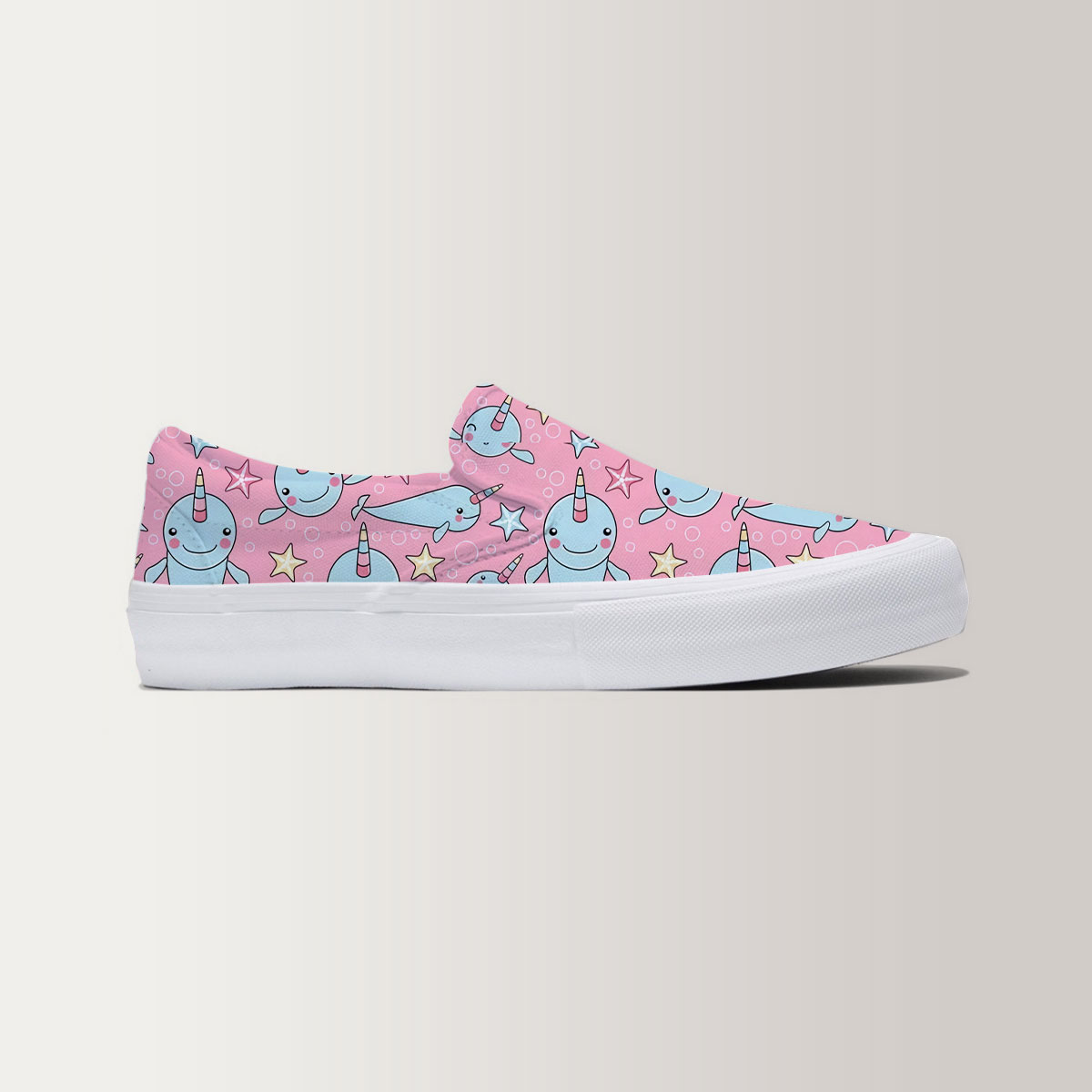 Cartoon Narwhal Pink Bubble Slip On Sneakers