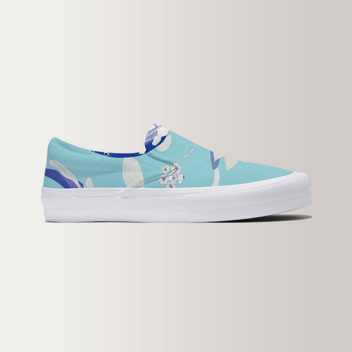 Floral Blue Koi Fish Slip On Sneakers