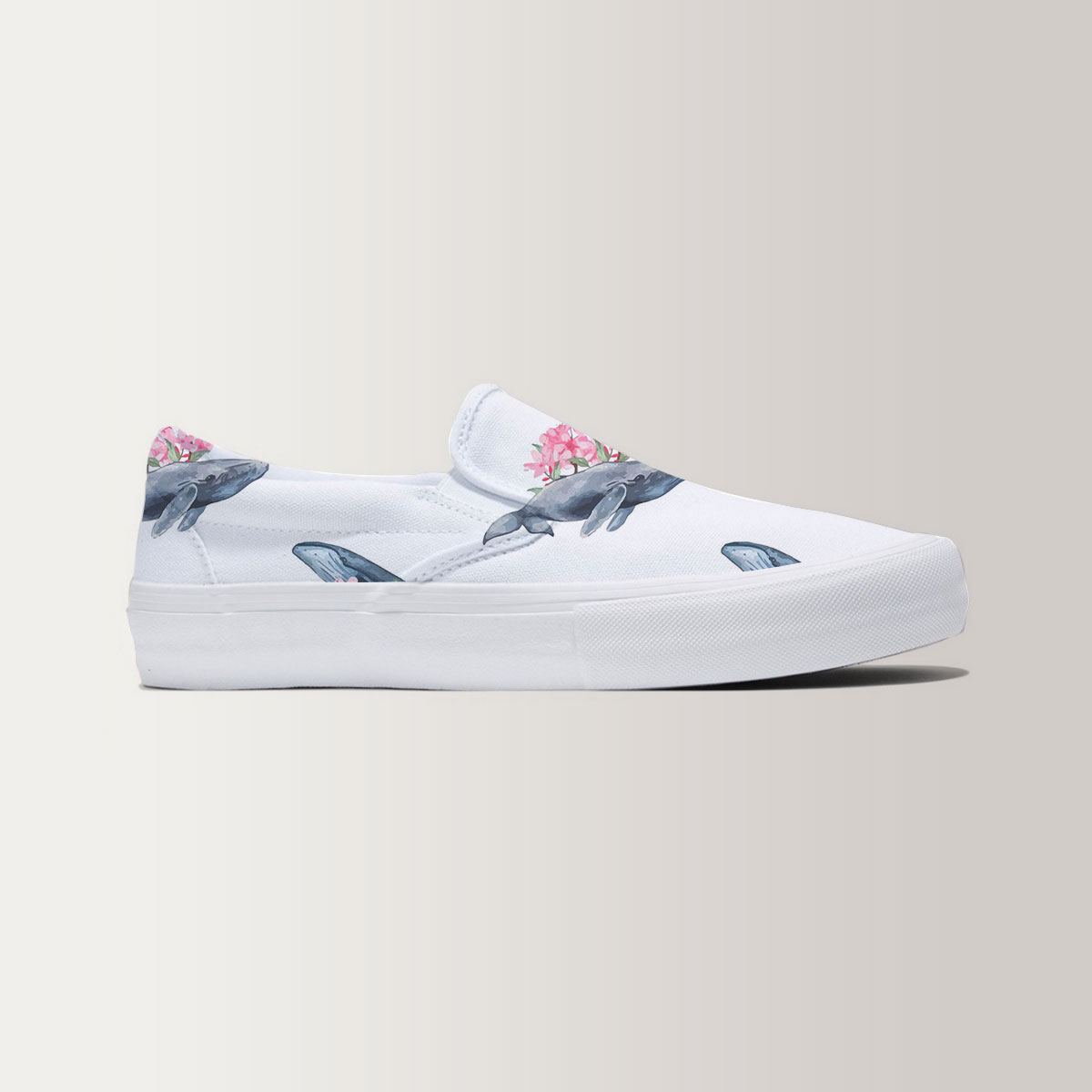 Floral Blue Whale Slip On Sneakers