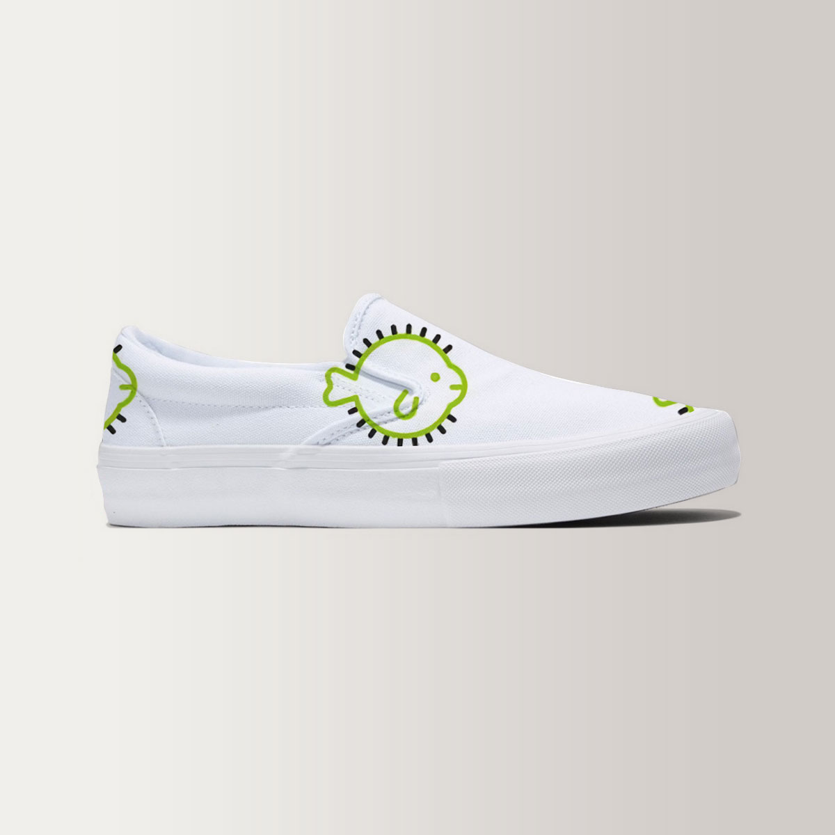 Funny Green Puffer Fish Slip On Sneakers