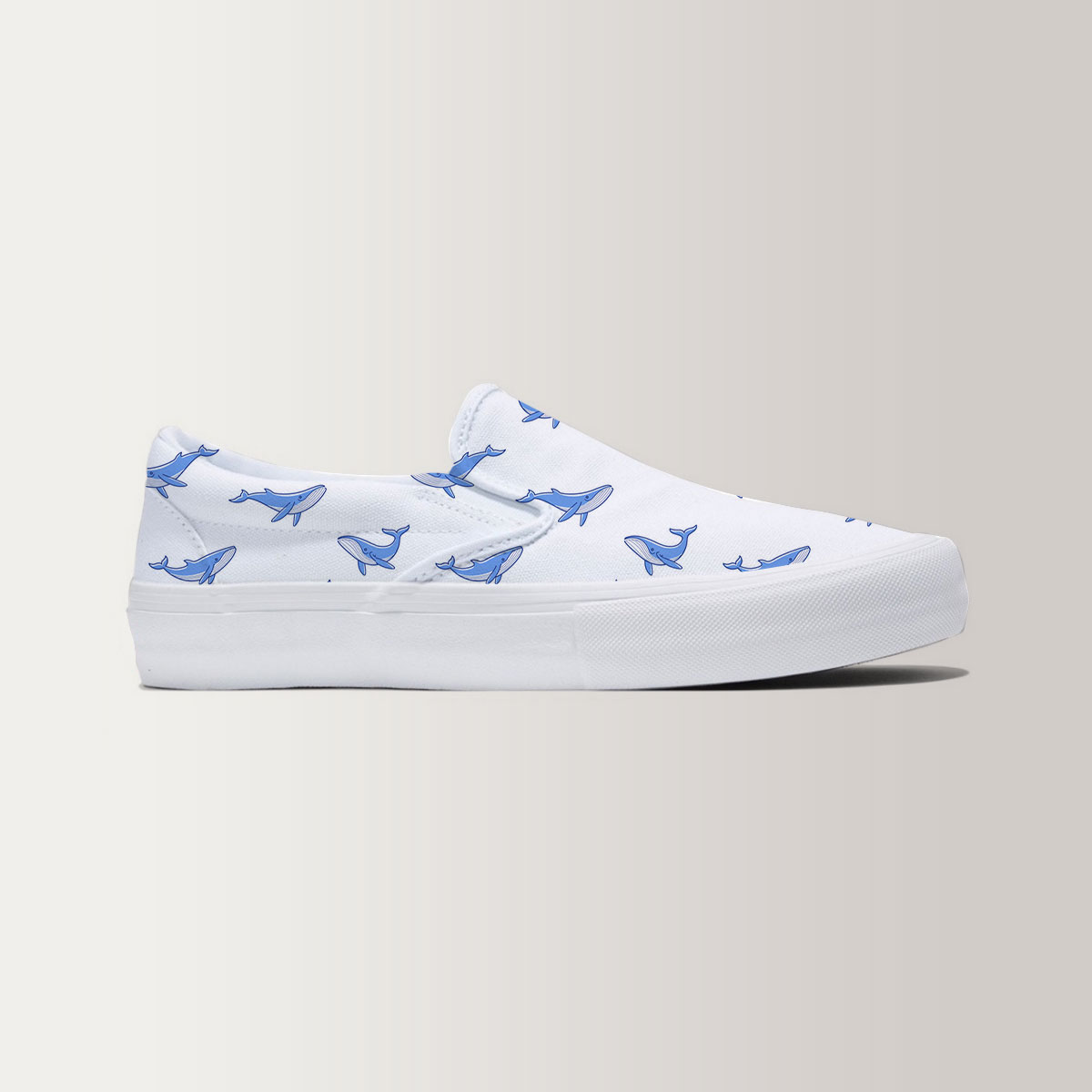 Lovely Blue Whale On White Slip On Sneakers