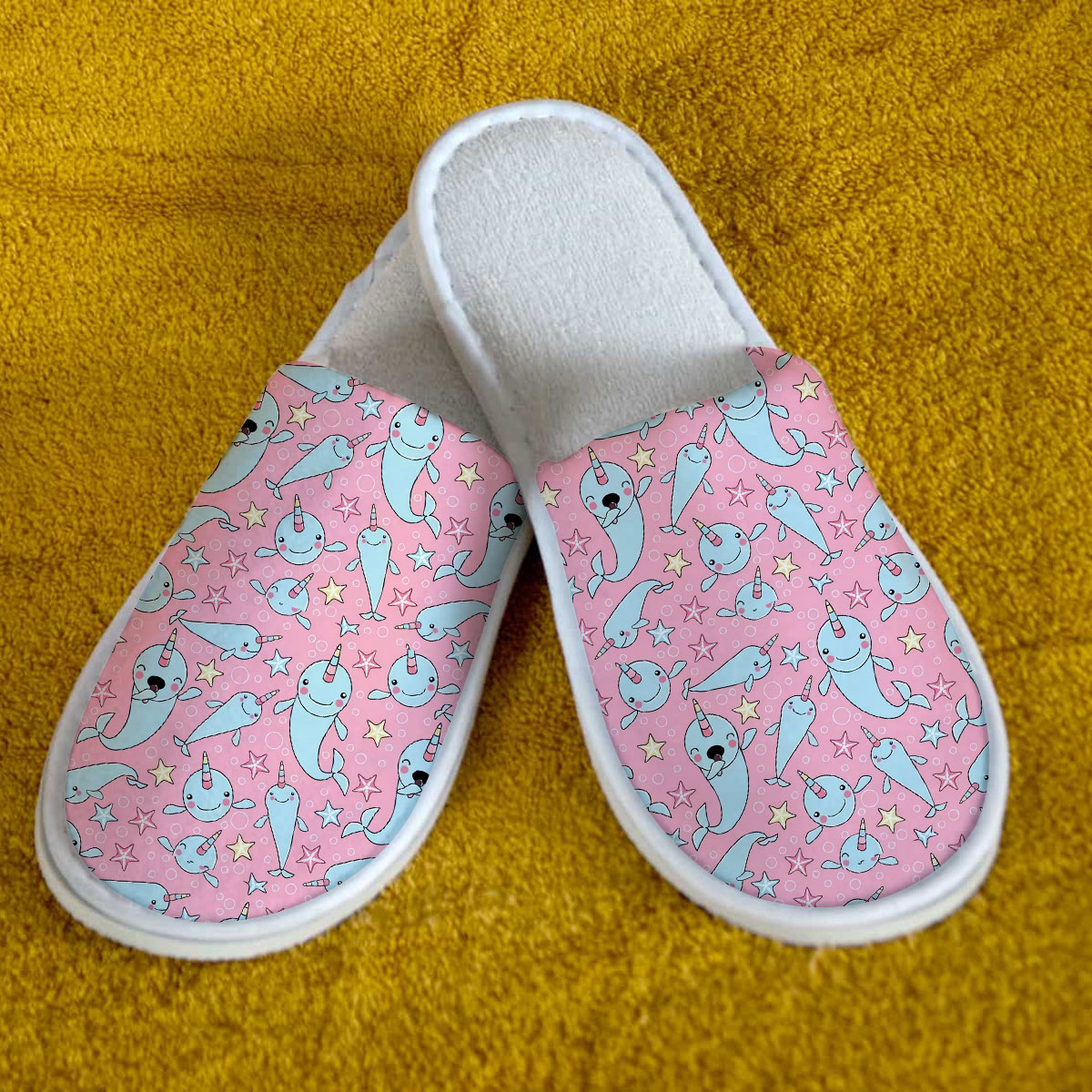 Cartoon Narwhal Pink Bubble Slipper
