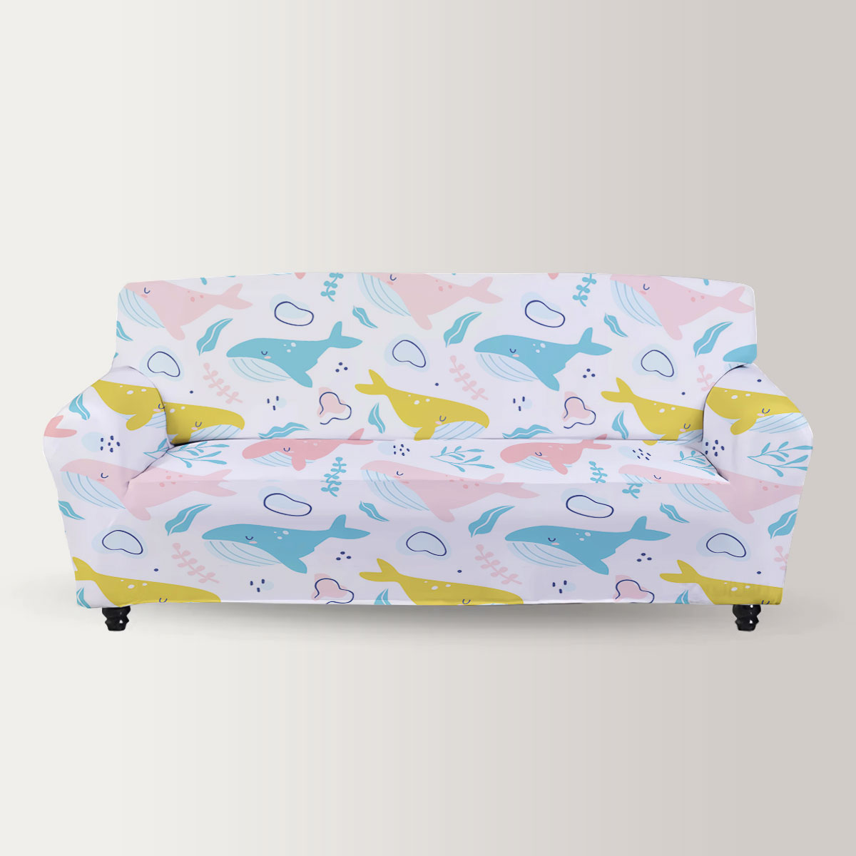 Cartoon Colorful Blue Whale Sofa Cover