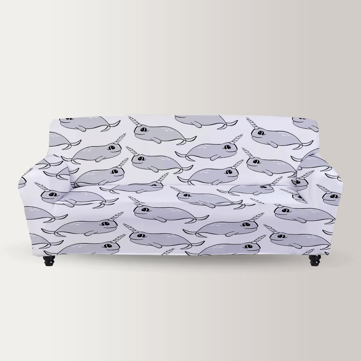 Cartoon Grey Narwhal Sofa Cover