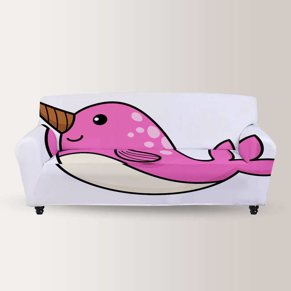 Cartoon Pink Narwhal Sofa Cover