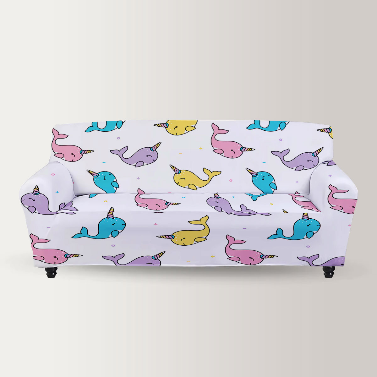 Colorful Happy Narwhal Sofa Cover