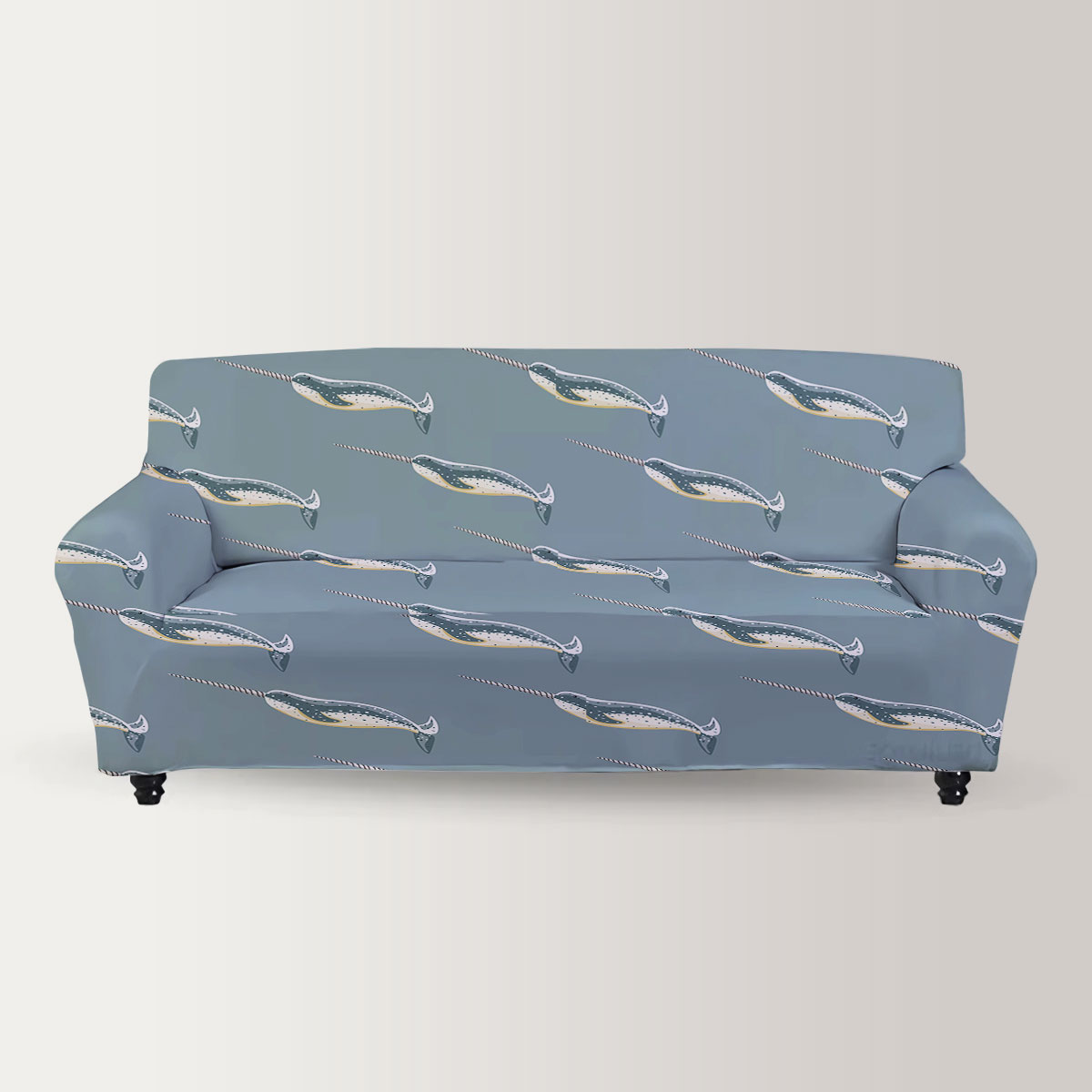 Deep Sea Narwhal On Teal Sofa Cover
