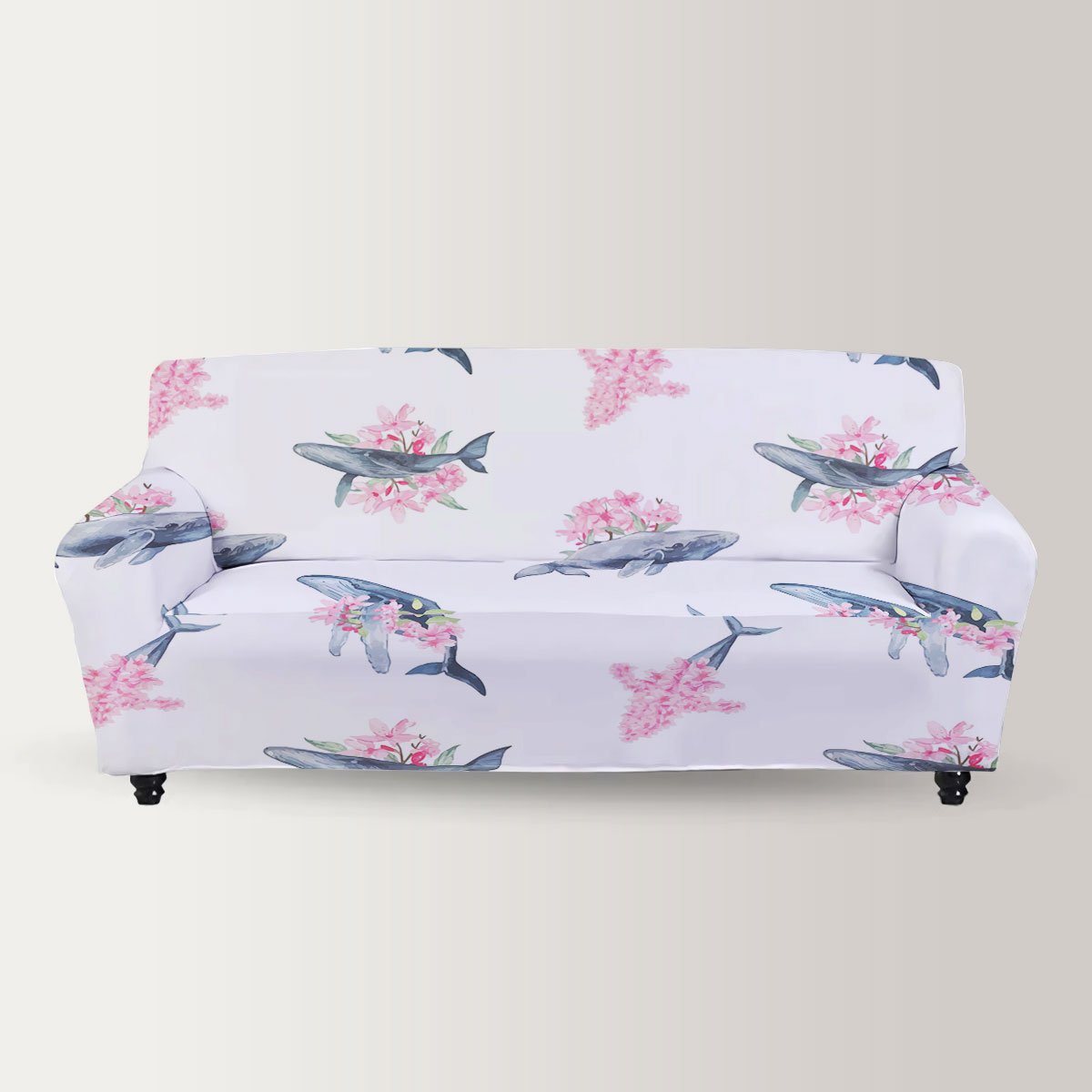 Floral Blue Whale Sofa Cover