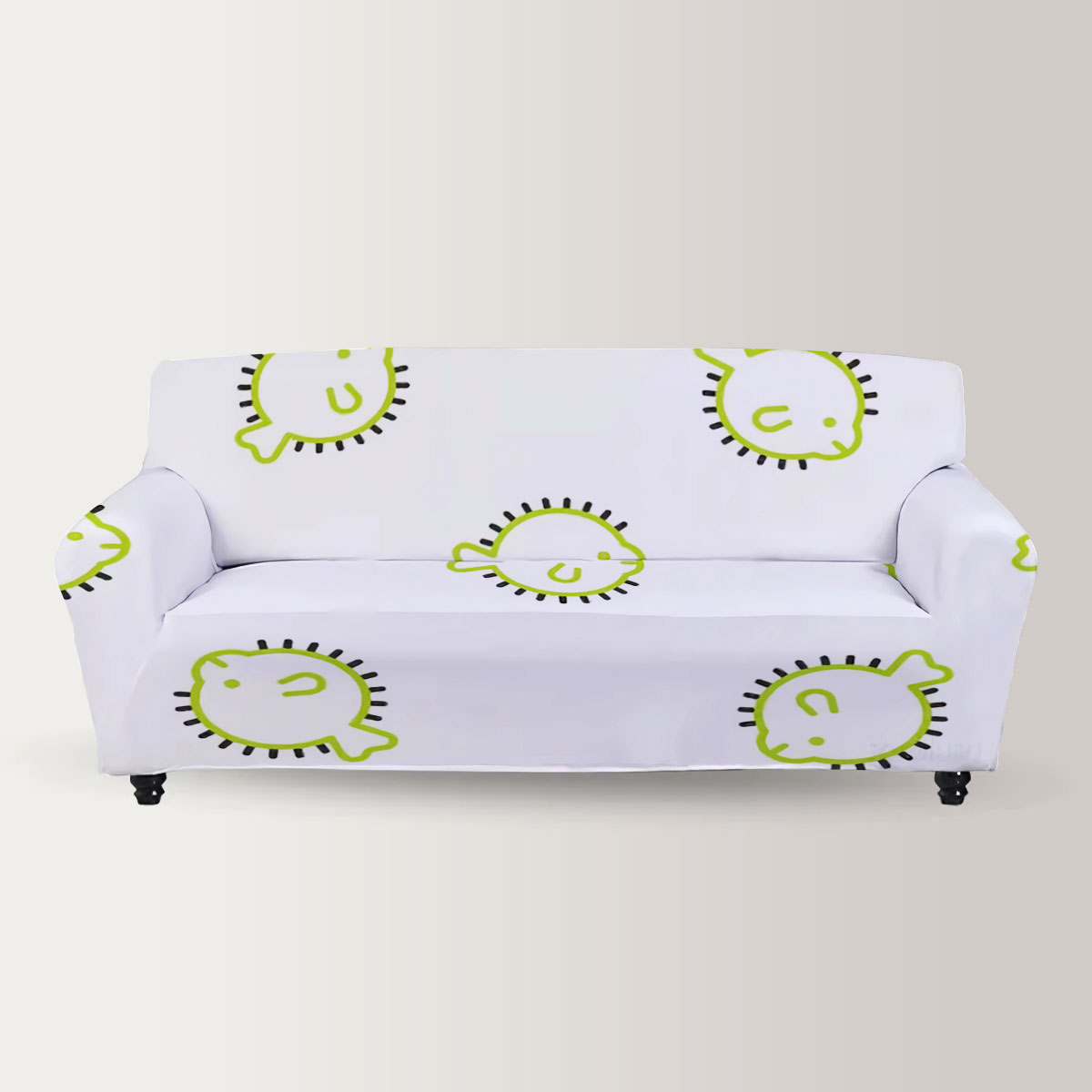 Funny Green Puffer Fish Sofa Cover