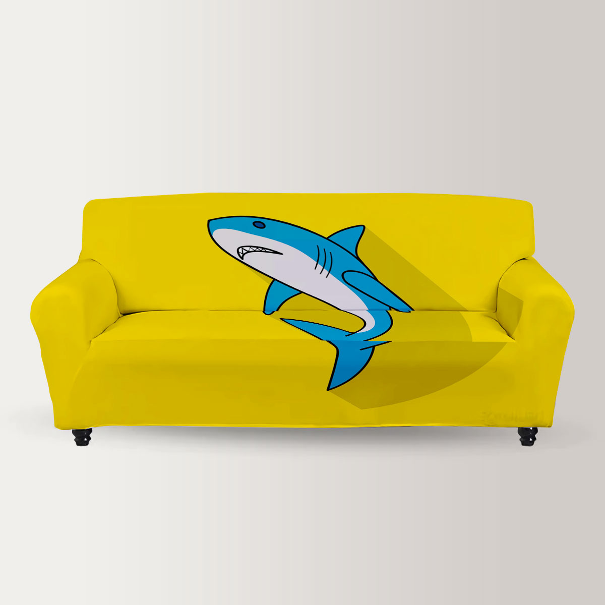 Great White Shark On Yellow Sofa Cover