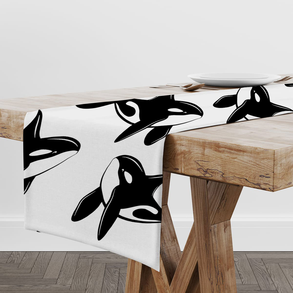 Orca On White Monogram Table Runner