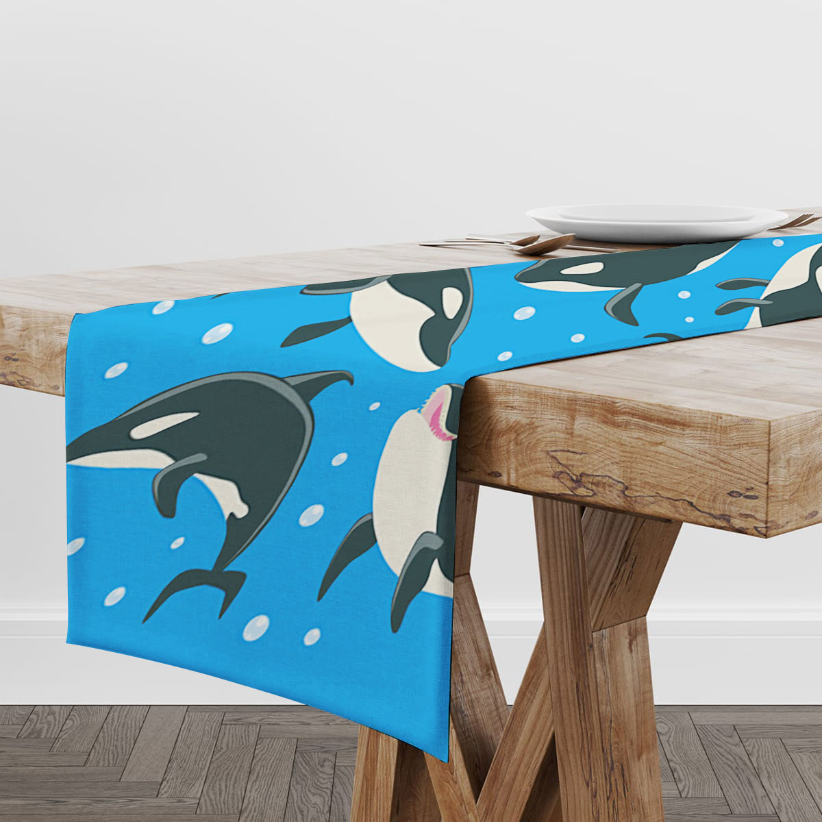 Orca Whale On Blue Table Runner