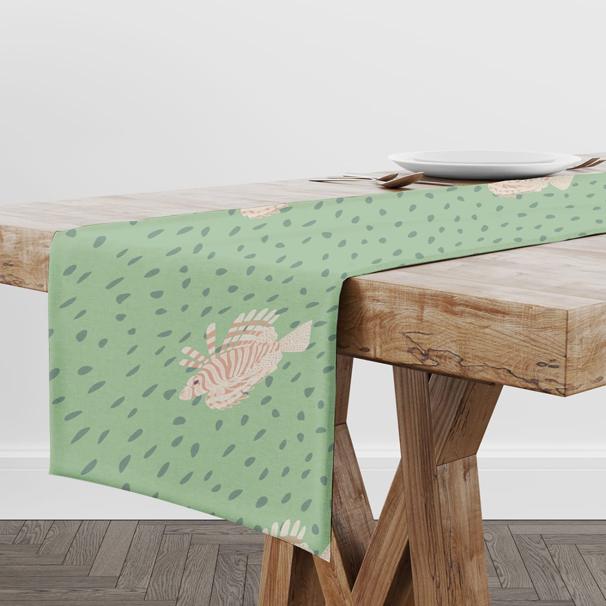 Pink Lionfish On Green Table Runner