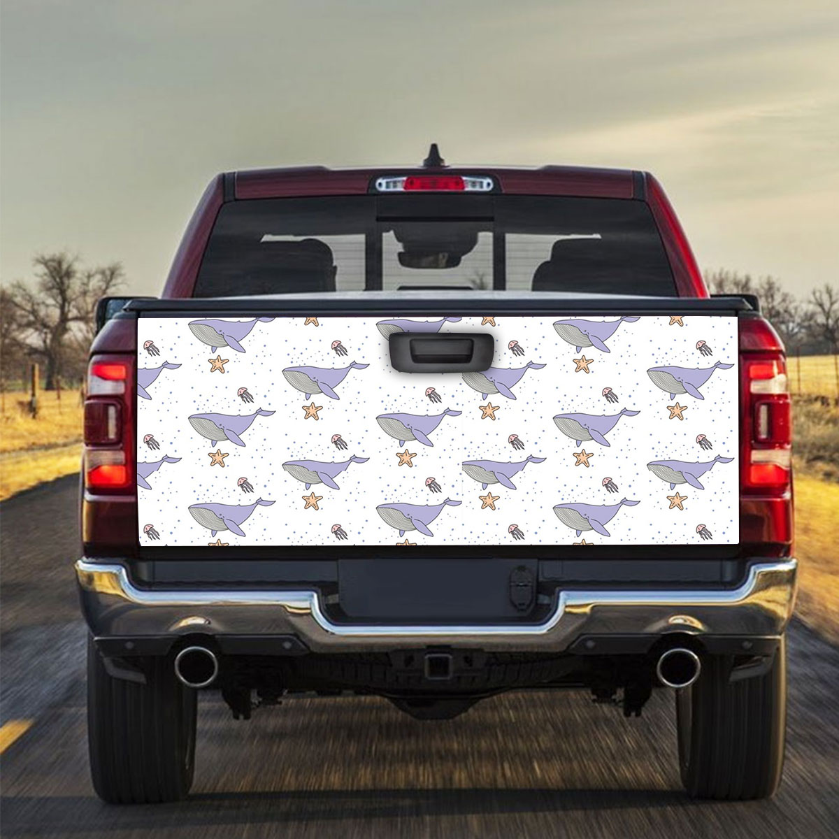 Purple Blue Whale Monogram Truck Bed Decal