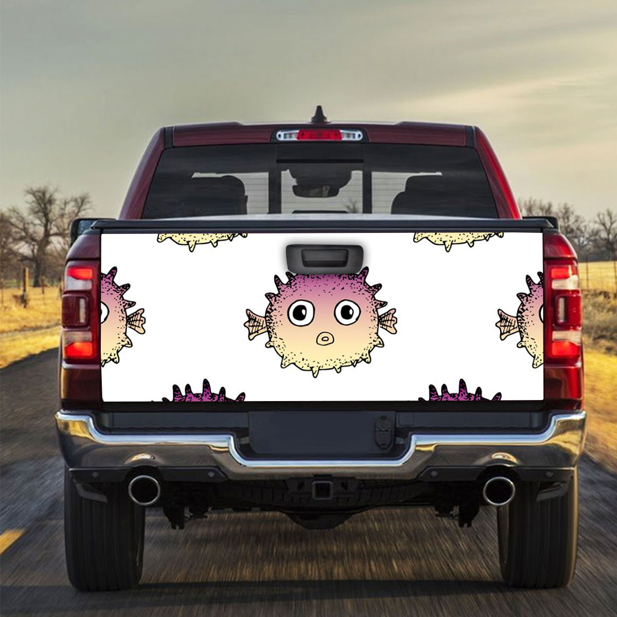 Purple Puffer Fish Truck Bed Decal