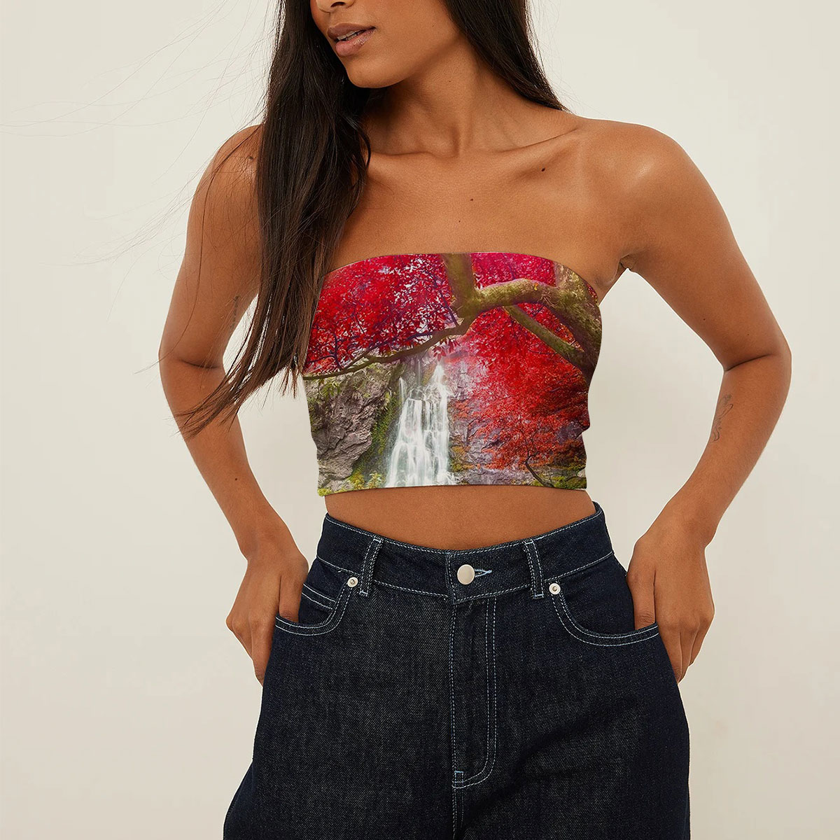 Red Autumn Waterfall Tube Top