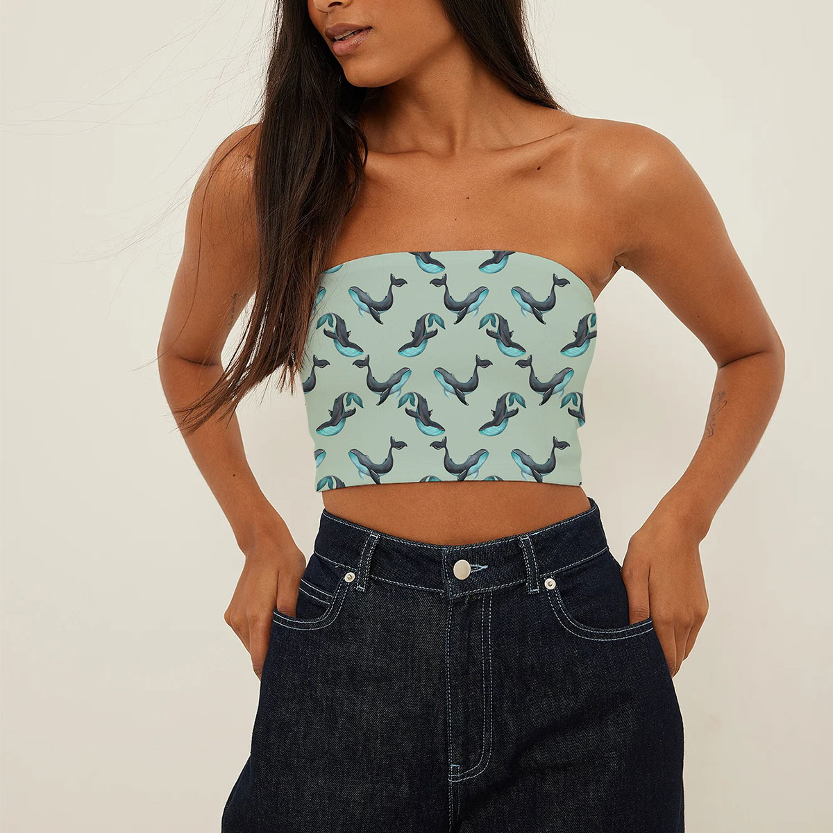 Sparkling Blue Whale Tube Top
