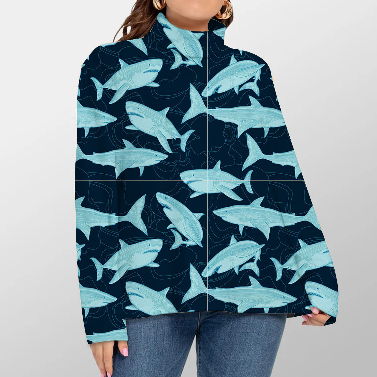 Ocean Great White Shark Turtleneck Sweater