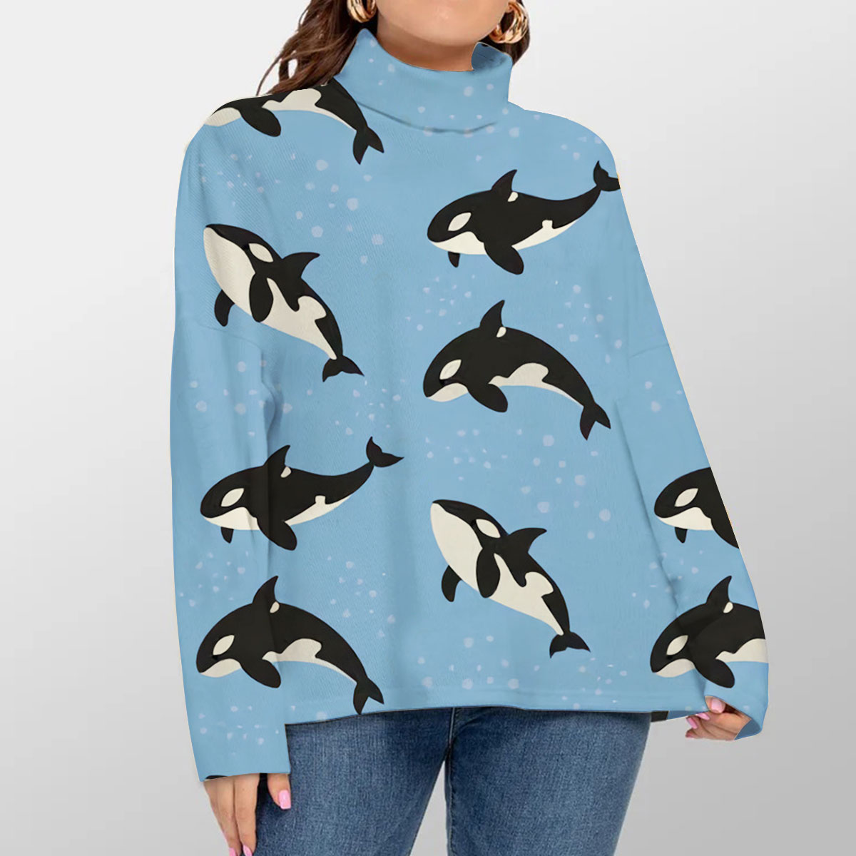 Ocean Orca Whale Turtleneck Sweater