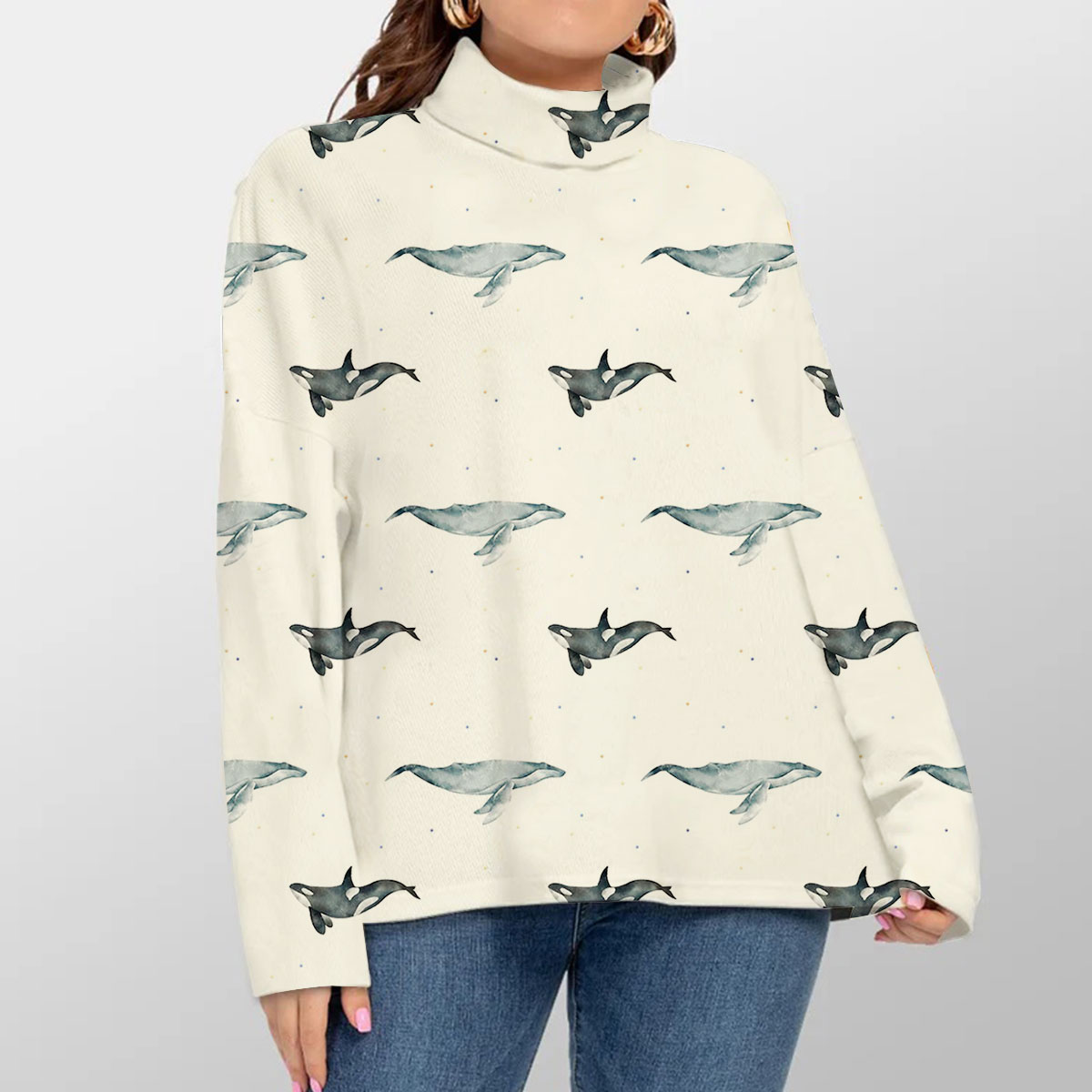 Orca And Whale Turtleneck Sweater