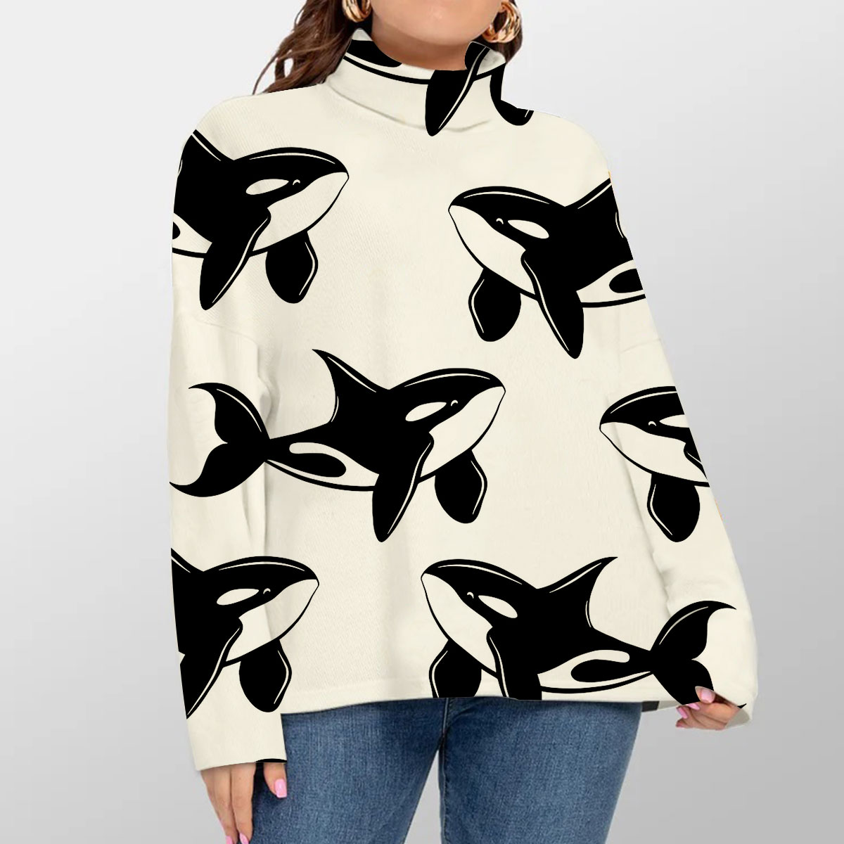 Orca On White Monogram Turtleneck Sweater