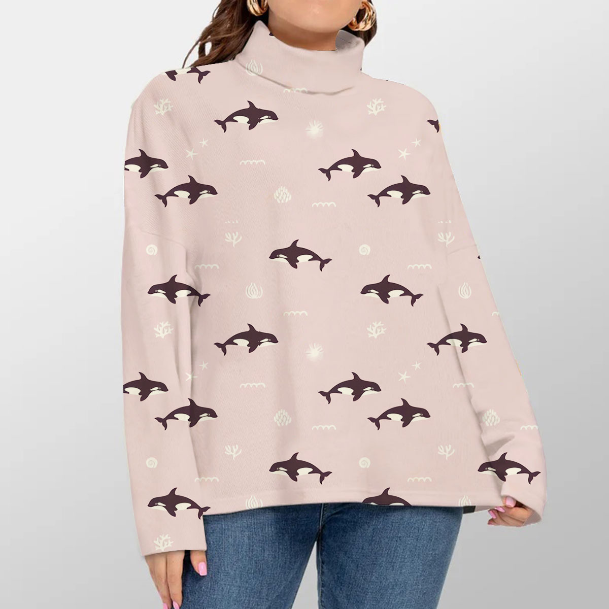 Pink Ocean Orca Turtleneck Sweater